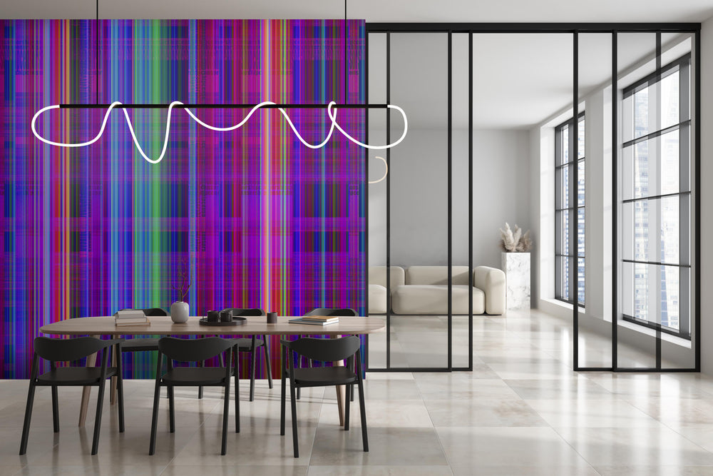 Digital Plaid in Neon - Wallpaper Mural - Quick Ship